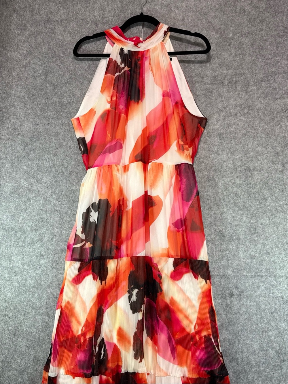 Alex Marie Maxi Dress Women 12 - Pink Orange Floral High Neck Sleeveless Wedding